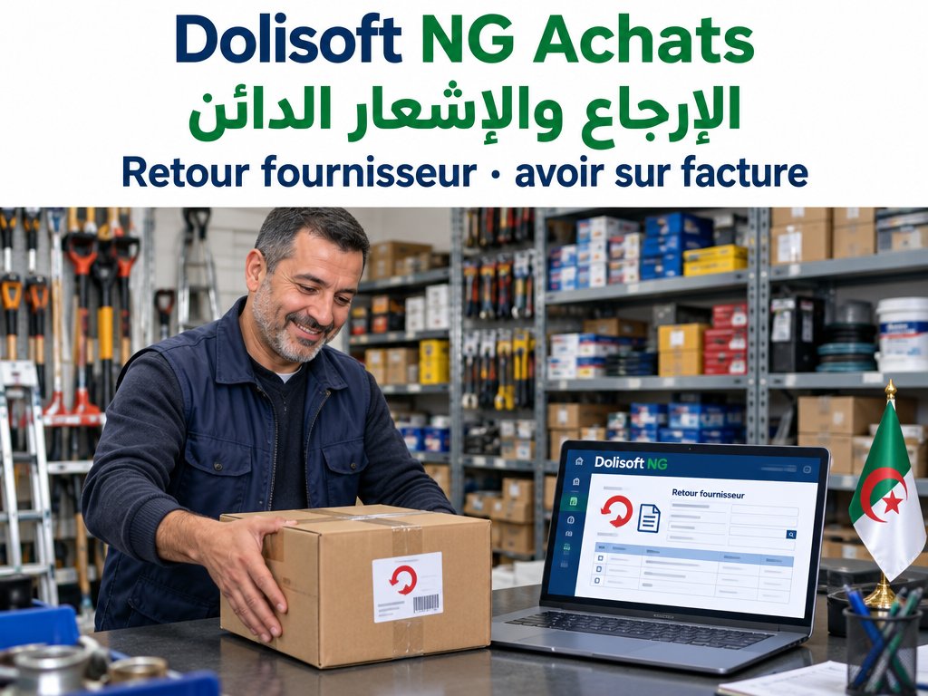 Dolisoft NG Achats — retour fournisseur, avoir sur facture — الإرجاع والإشعار الدائن