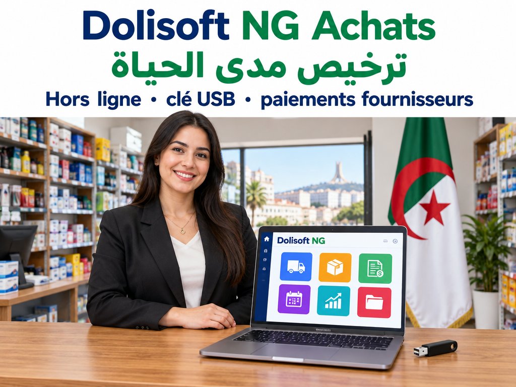 Dolisoft NG Achats — licence à vie, hors ligne, clé USB, paiements fournisseurs — ترخيص مدى الحياة
