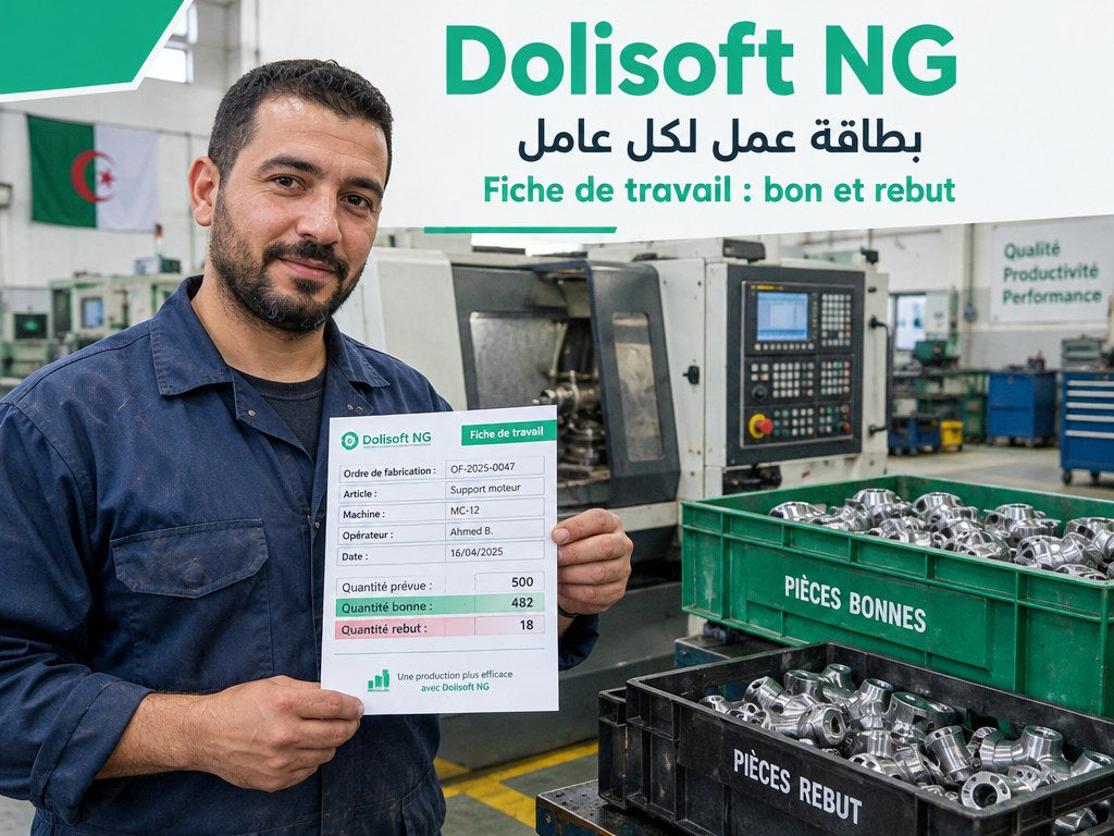 Dolisoft NG Atelier — fiche de travail, bon et rebut