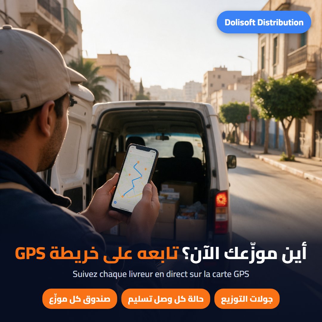 تتبّع الموزّعين على خريطة GPS — Dolisoft Distribution