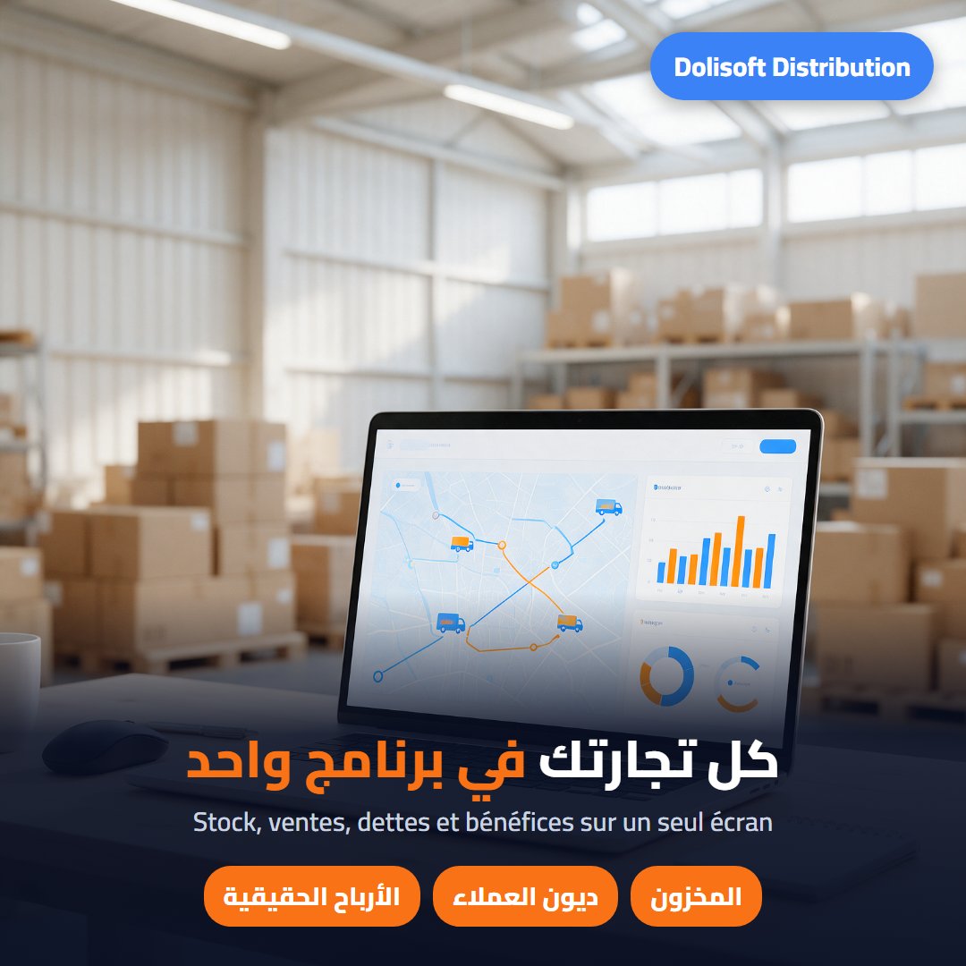 كل تجارتك في برنامج واحد — Dolisoft Distribution