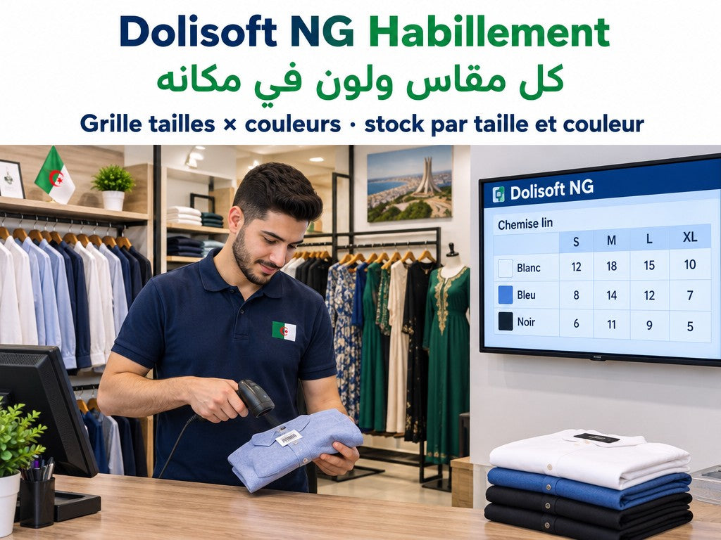 Dolisoft NG Habillement — la grille tailles × couleurs