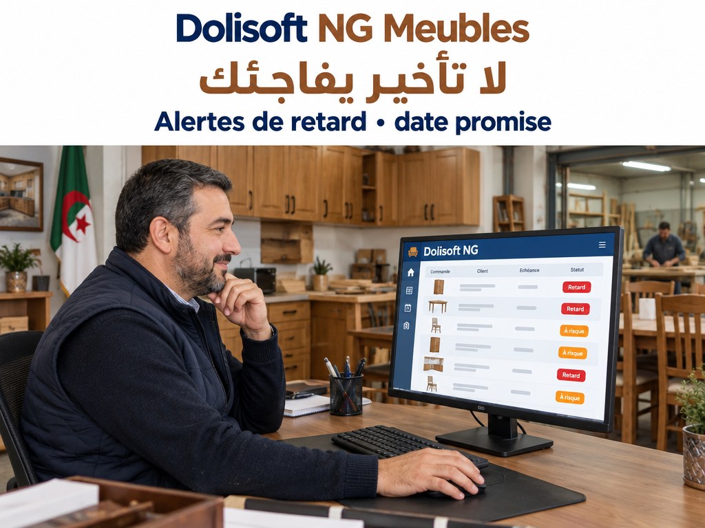 Dolisoft NG Meubles — alertes de retard, date promise — لا تأخير يفاجئك