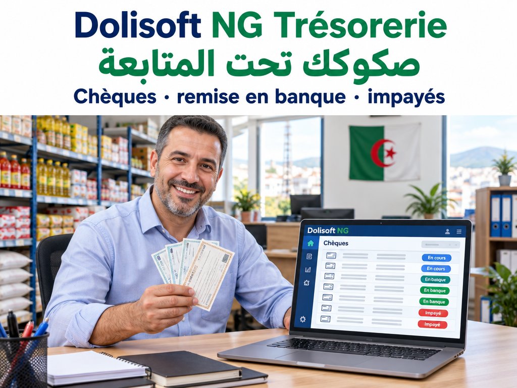 Dolisoft NG Trésorerie — chèques, remise en banque, impayés — صكوكك تحت المتابعة