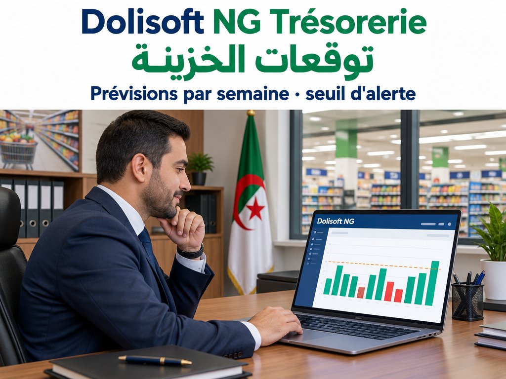 Dolisoft NG Trésorerie — prévisions par semaine, seuil d'alerte — توقعات الخزينة