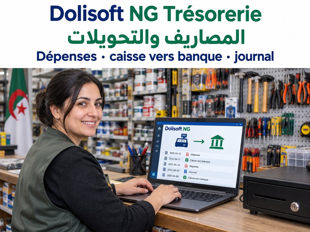 Dolisoft NG Trésorerie — dépenses, caisse vers banque, journal — المصاريف والتحويلات